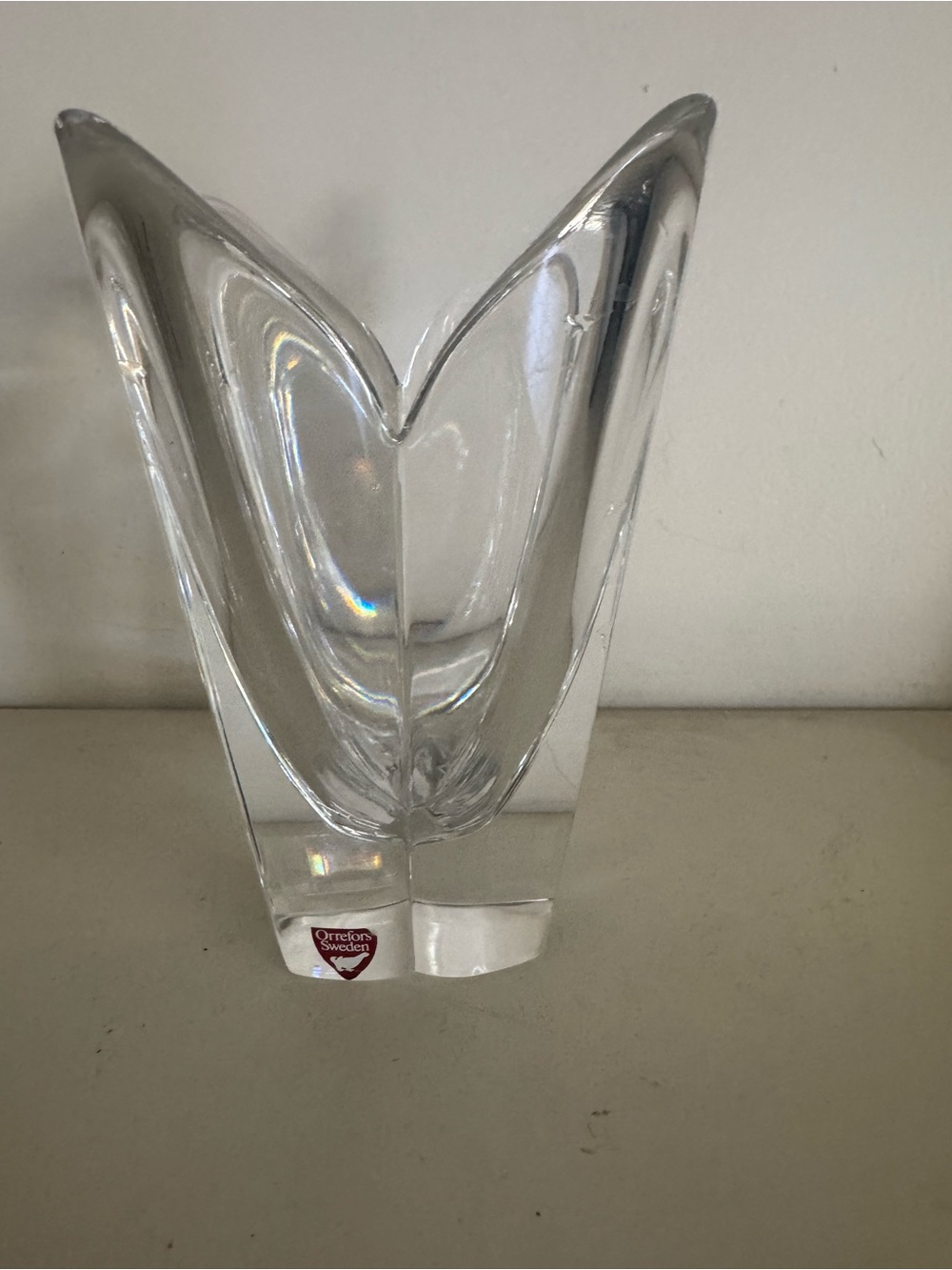 ORREFORS Sweden Clear  crystal lotus vase 5.75 signed